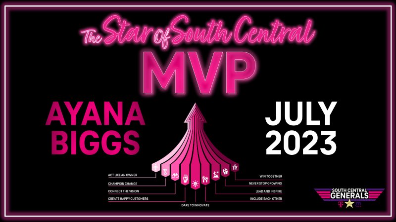 Congrats to <a href="/AyanaVDA/">Ayana</a> for being South Central’s July MVP! I’m constantly in awe of her work ethic, passion, and dedication to our Brand. Her positive mindset is truly contagious. Keep on grinding girlie! 😍