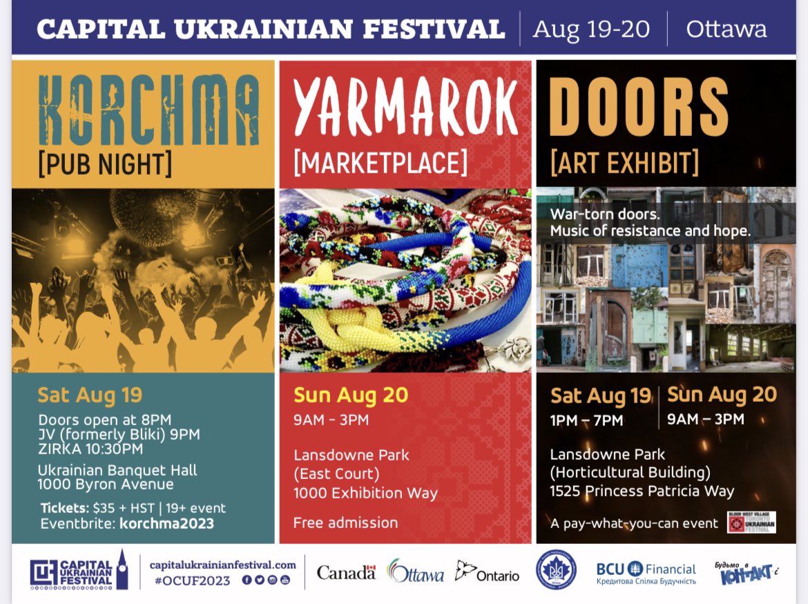 CapUkrFestival's tweet image. Capital Ukrainian Festival - Opening Ceremony

🗓️ Saturday, Aug 19 at 1pm

📍Horticultural Bldg, 1525 Princess Patricia Way, Ottawa 🇨🇦

Agenda: Ottawa Ukrainian Children’s Choir, along with greetings from government, @ukrcancongress, and festival organizers. 

Part of #OCUF2023