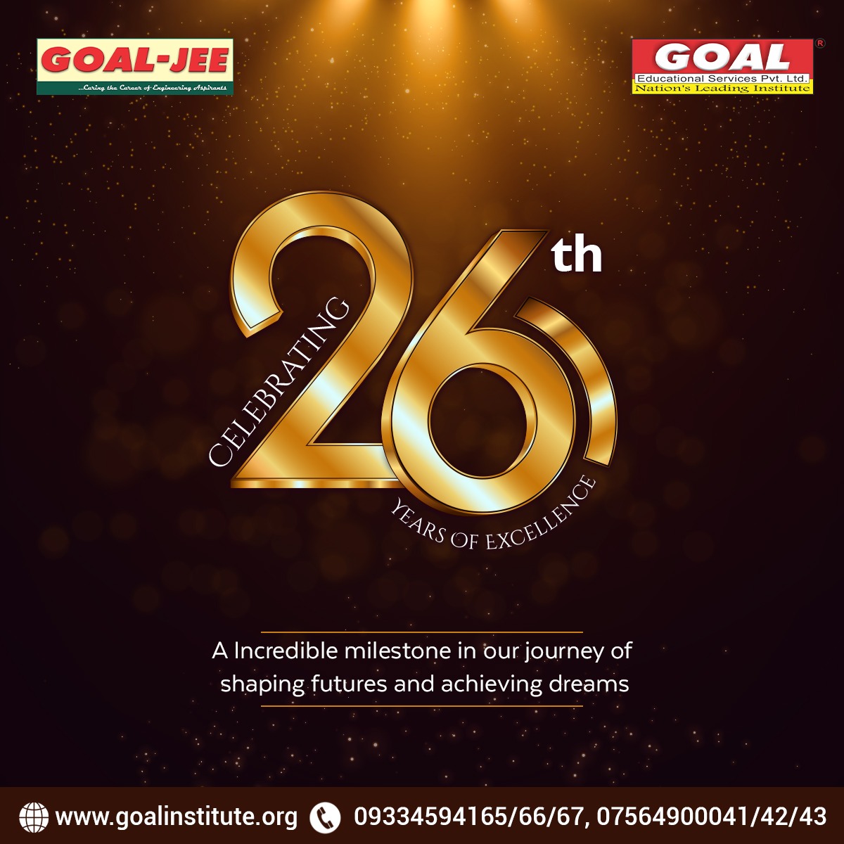 goalpatna's tweet photo. Marking a Remarkable 26-Year Journey: A Legacy of Excellence, Shaping Futures, and Realizing Dreams.
.
.
#bestinstitute #Goal #education #success #learning #neet2023 #BestEducationSystem https://t.co/fMQbhRAqw9