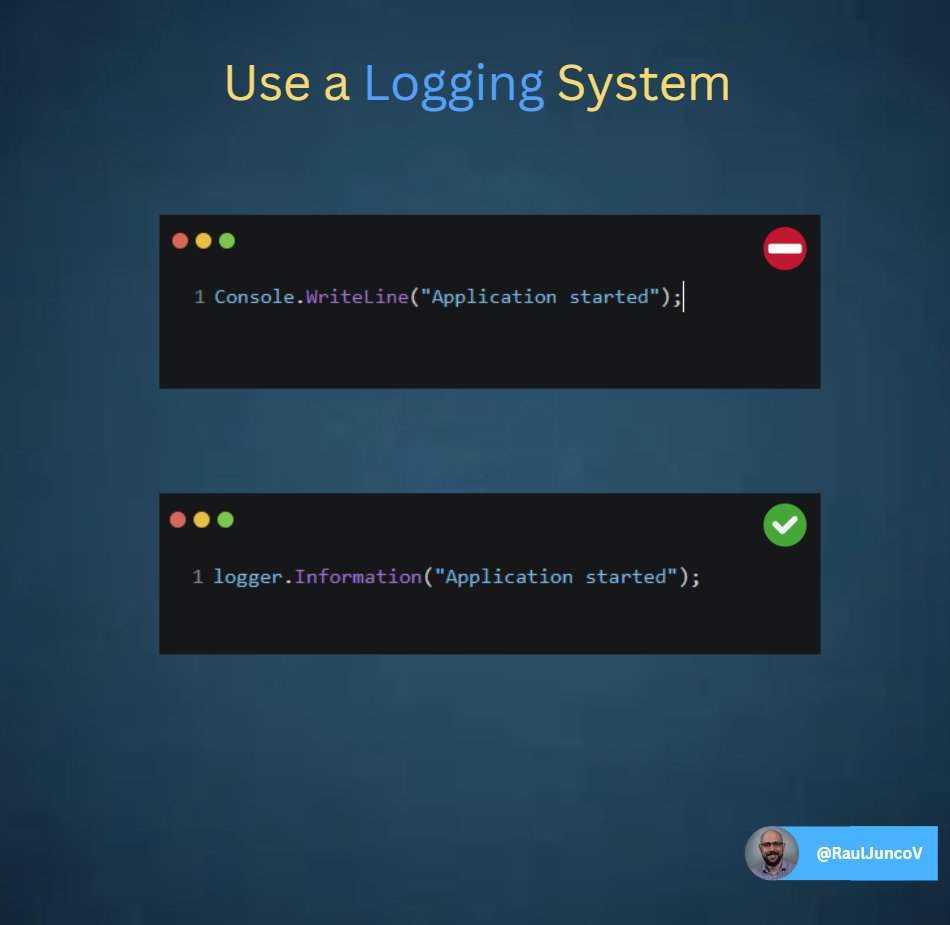 RaulJuncoV's tweet image. Every Log should lead you to a fix.
But poor logging practices will make you less effective at debugging.
This is how you can save 50% of your time at debugging.
1. Avoid String Concatenation in Logs
Use string interpolation in log messages versus concatenation.
- It is more…