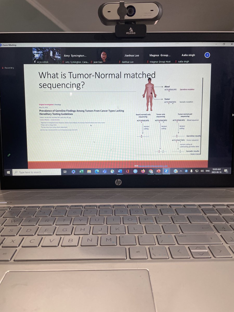 amysymington's tweet photo. Dr. Arya Ashok discussing tumour-normal matched sequencing in an approachable and detailed manner! An exciting genetic method for determining appropriate cancer treatments! #ICC2023 https://t.co/c7Vl9G2pHY