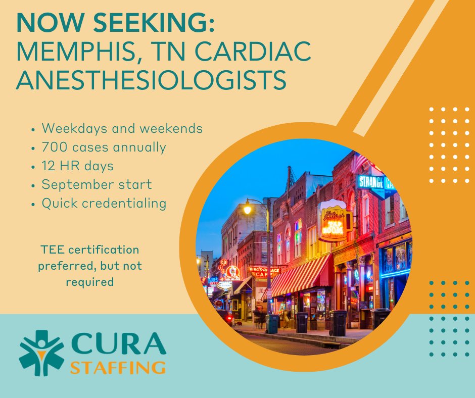 We are looking for Cardiac MDs in the Memphis, TN area. Apply now for a great comp package! #MDjobs #anesthesia #locumjobs