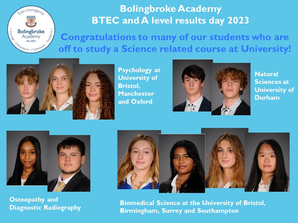 Congratulations to our fantastic scientists at Bolingbroke 6th form. This group along with others will be studying STEM related courses at leading UK universities. #alevelresultsday2023 #evercourageous #stem #science #specialism @ArkSchools