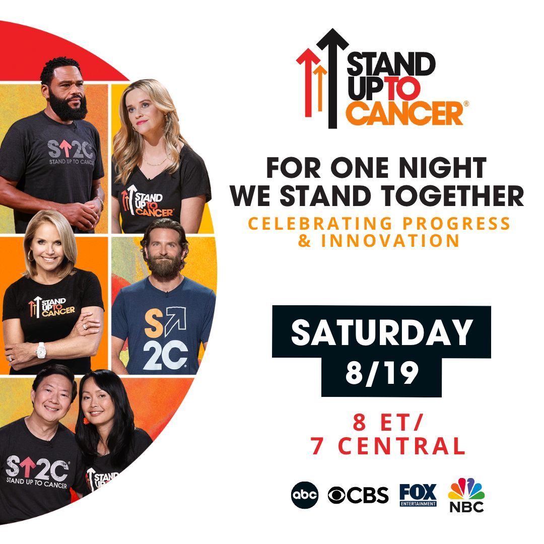 i'm proud to support <a href="/SU2C/">Stand Up To Cancer</a>'s mission to make every cancer patient a long-term survivor. join #standuptocancer on saturday, august 19th at 8pm et/pt and 7pm ct for a televised fundraising special focused on saving more lives from cancer. learn more and donate at