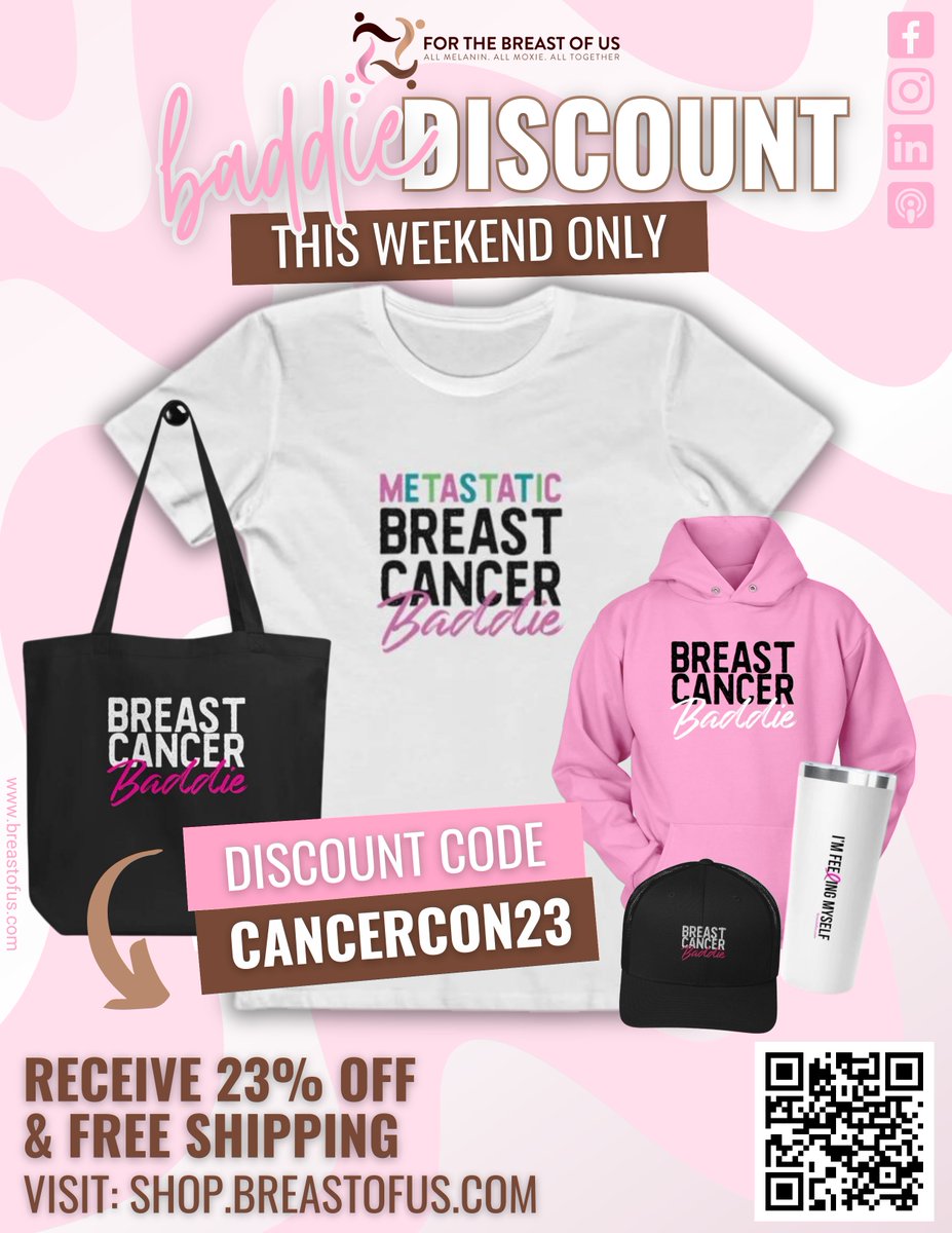 thebreastofus's tweet image. CancerCon is this weekend so we’re giving 23% off all FTBOU merchandise + free shipping, 4 this weekend only!  

Also, If you’re attending #CancerCon2023 in ATL, GA this weekend, stop by the FTBOU table 2 say hello, get free goodies &amp;amp; even win a prize by entering our contest!