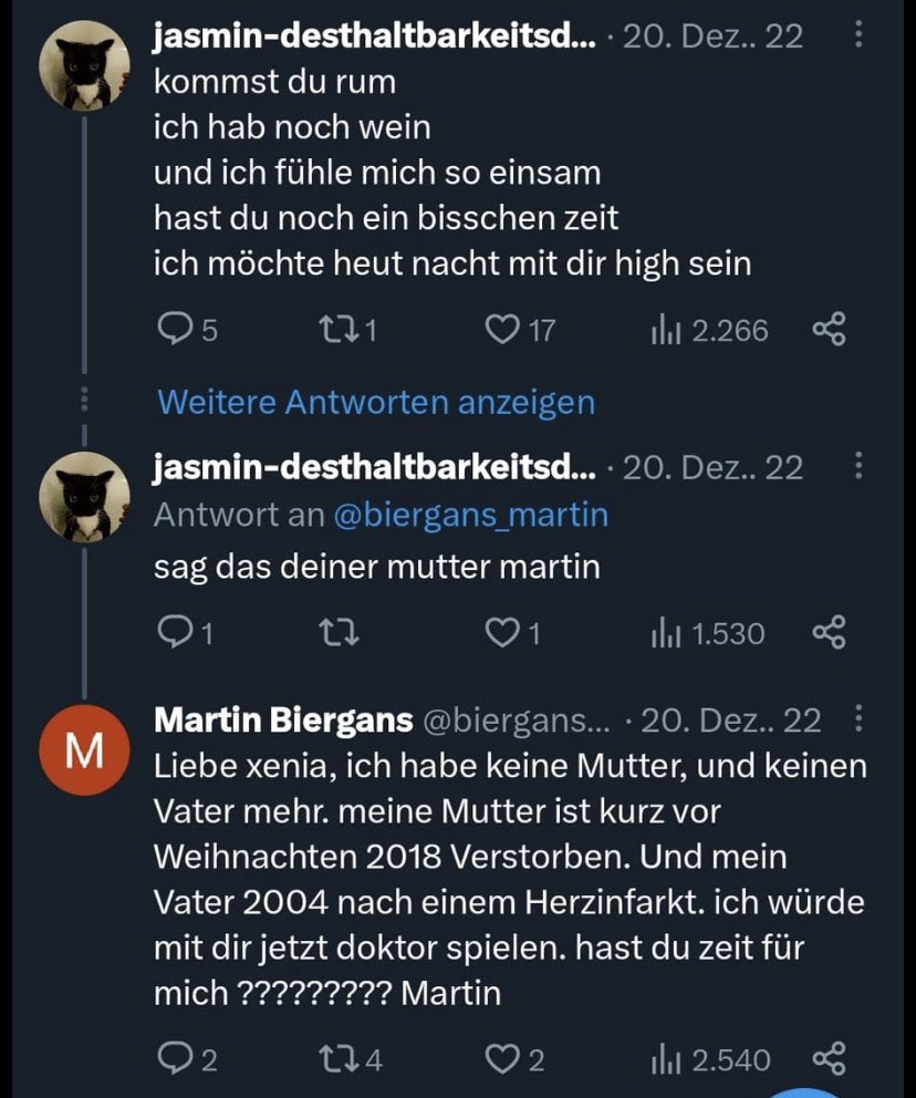 Inspiriert von der Ekelhaftigkeit der Twitteruser im allgemeinen und diesem Screenshot im besonderen hat die DiccPiccClicc den schönen Punksong „Meine Eltern sind tot, lass uns fiqqen“ aufgenommen 🥰 

open.spotify.com/album/0NFG2cCt…