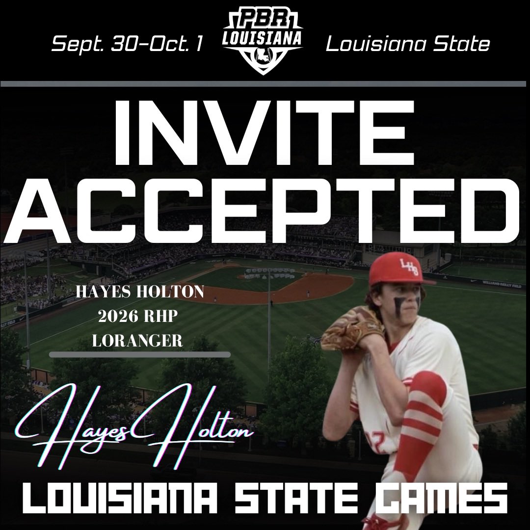 PrepBaseballLA's tweet photo. ⚜️ 𝚂𝚝𝚊𝚝𝚎 𝙶𝚊𝚖𝚎𝚜 𝙸𝚗𝚟𝚒𝚝𝚎 𝙰𝚌𝚌𝚎𝚙𝚝𝚎𝚍 ⚜️

We’ll see @PBR_Uncommitted 2026 RHP Hayes Holton (Loranger HS) at this year’s State Games.  Only a couple of spots remain…request your invite 👇🏻.  #BeSeen #LAStateGames23

@prepbaseball

🔗 https://t.co/cTRA8WS2xG https://t.co/eyInpfYqux