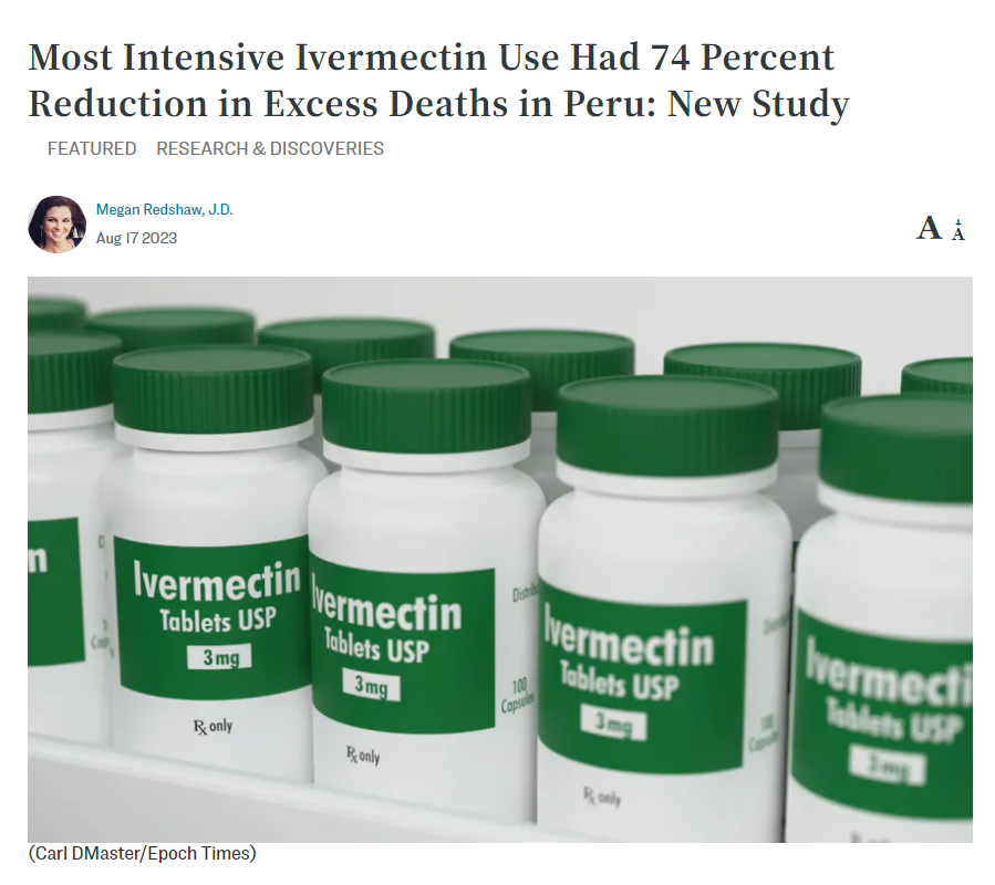 VigilantFox's tweet image. Most Intensive Ivermectin Use Had 74 Percent Reduction in Excess Deaths in Peru: New Study

Let this be another tally mark for when the “conspiracy theorists” got it right all along.

Article in the comments