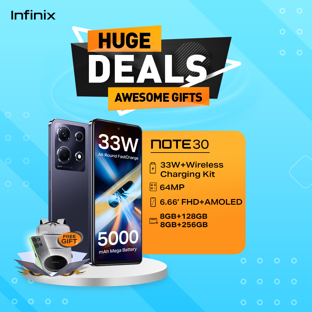 InfinixGhana's tweet image. Grab your Note 30 Series smartphone at any accredited shop from now onwards for an awesome free gift 🎁 Don’t be left out. Get yours NOW! #HugeDealsAwesomeGifts #TakeCharge247 #AugustPromo