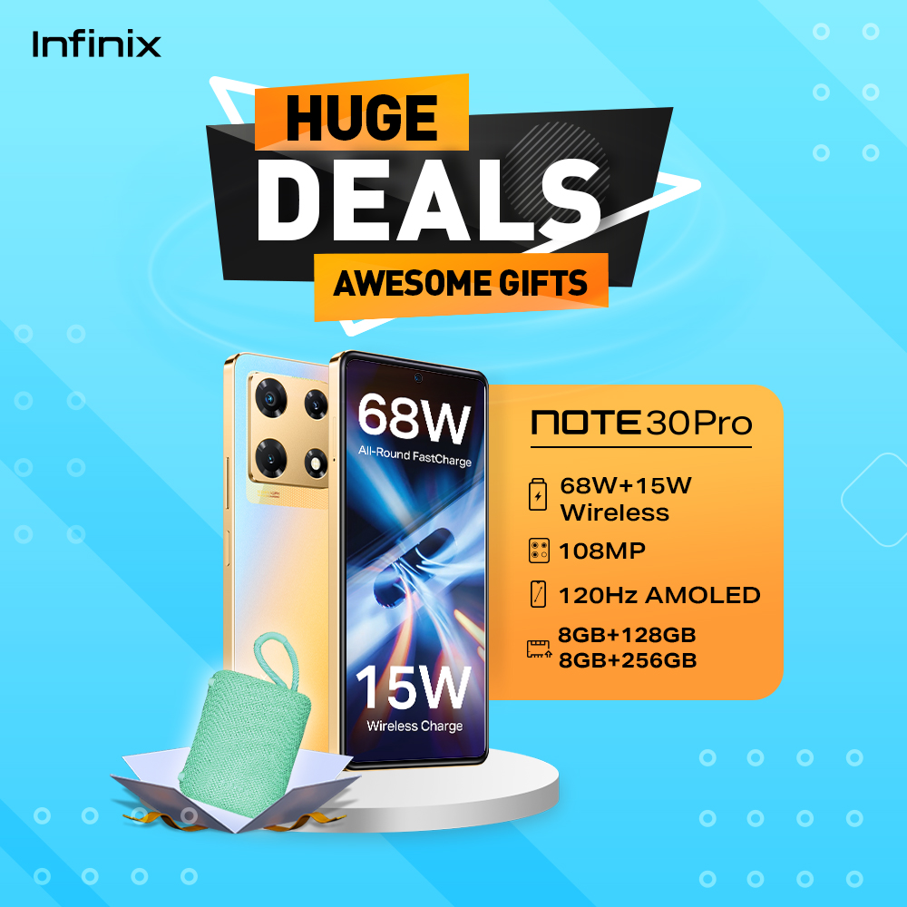 InfinixGhana's tweet image. Grab your Note 30 Series smartphone at any accredited shop from now onwards for an awesome free gift 🎁 Don’t be left out. Get yours NOW! #HugeDealsAwesomeGifts #TakeCharge247 #AugustPromo