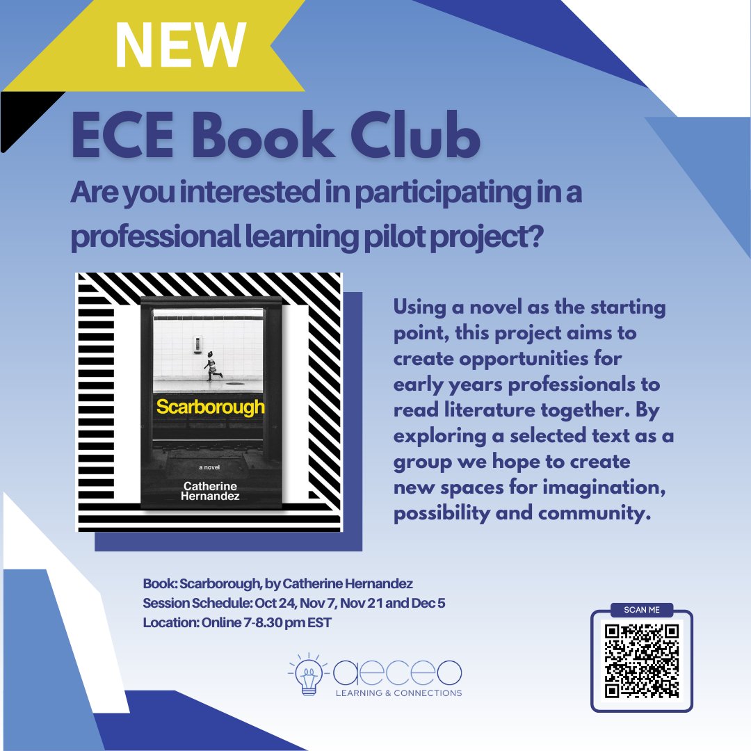 We're starting an ECE Book Club! 

If you are interested in connecting with other early years professionals over a good book, please complete the ECE Book Club Interest Form by Friday, Aug 25. 
forms.gle/Yf6rNM2BG1SPKd…

#aeceo #aeceolearning #ecelearning #ecebookclub