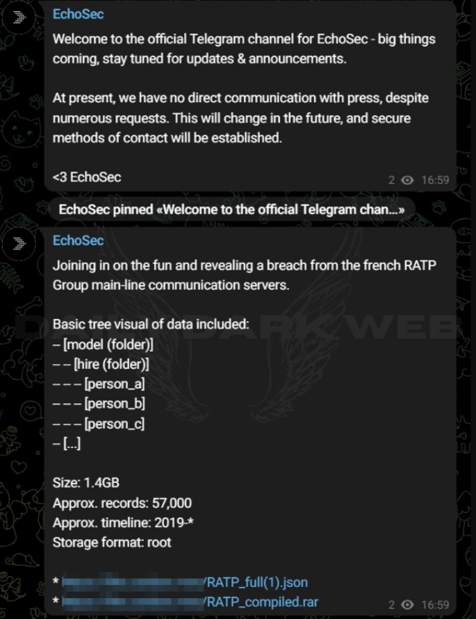 DailyDarkWeb's tweet image. #France - Allegedly, EchoSec group leaked the french RATP Group main-line communication servers

RATP Group, also known as the RATP or Régie autonome des transports parisiens, is a state-owned public transport operator and maintainer headquartered in Paris

#DarkWeb #EchoSec