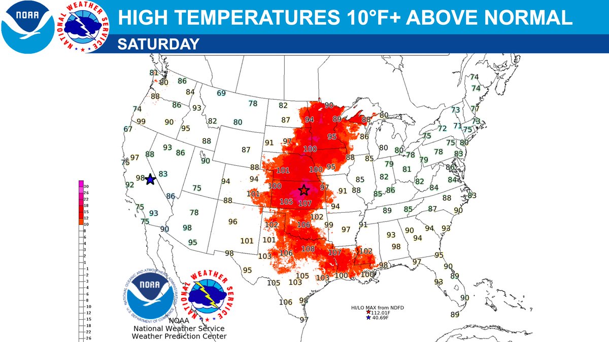 NWS's tweet photo. Dangerous and record breaking heat expands across the Plains and portions of the Mississippi Valley into the weekend as more than 85 record high temperatures are forecast to be set today through Monday.

Stay Weather-Ready from the dangers of excessive heat. Learn how to protect yourself and your loved ones at https://t.co/IPBxC6DrZl #HeatSafety