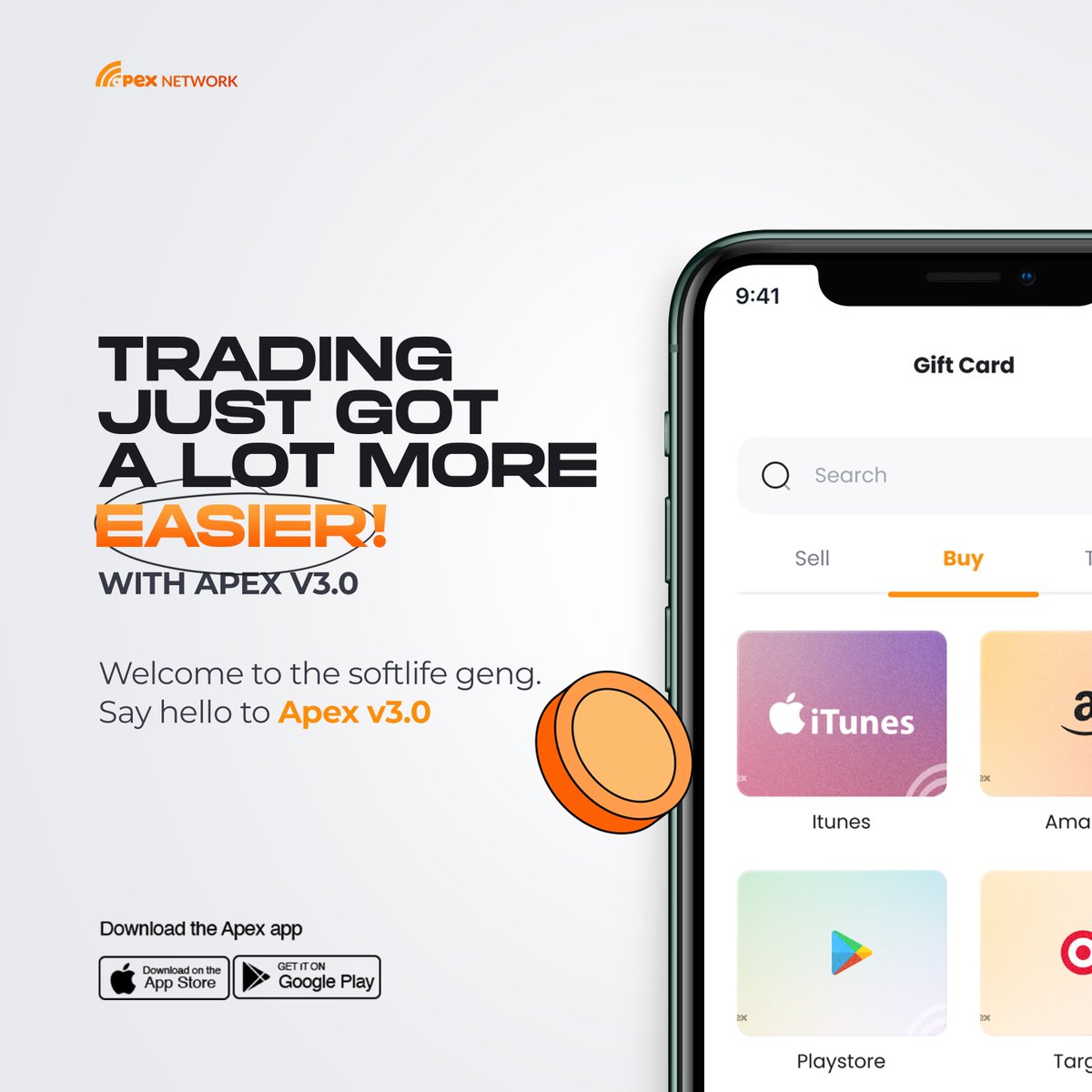 useapexnetwork's tweet photo. We're in a new era, where trading your digital assets and gift cards will be more seamless.

Get ready for Apex V3.0💯💯💯

Anticipate!

#Apexv3 #apexnetwork #crypto #cryptocurrency #giftcard #finance #tech #app #explore. https://t.co/vChGy70CPw