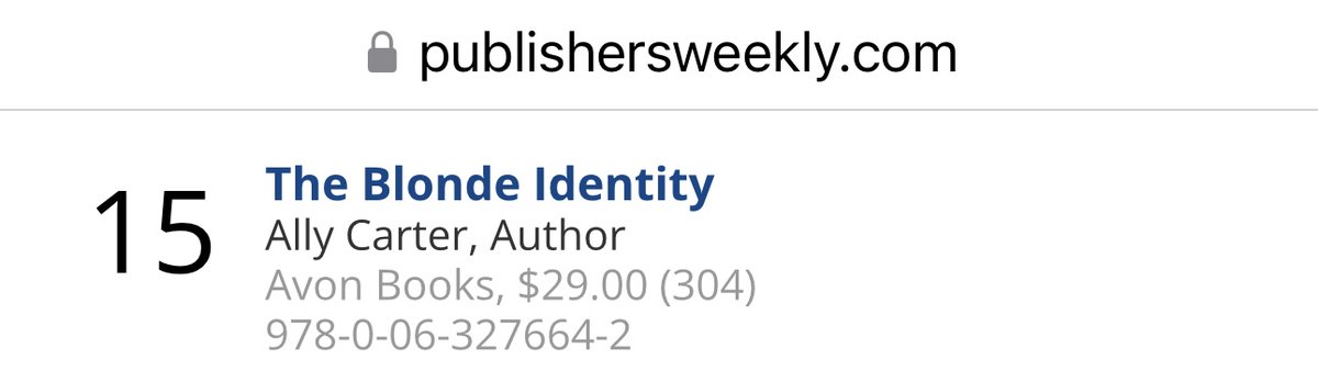 OfficiallyAlly's tweet image. And one more piece of amazing news to wrap up the week: #TheBlondeIdentity is a @PublishersWkly bestseller!

Thank you, readers and booksellers and everyone at @avonbooks!