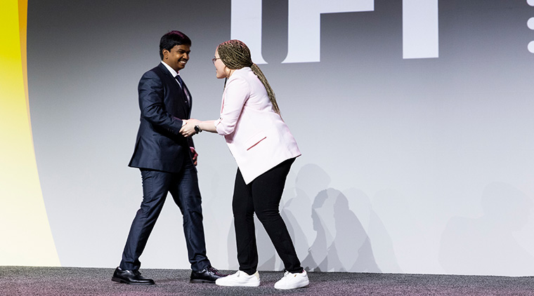 IFT's tweet photo. Anto Charles, a food science graduate student from @NDSU, clinched the #IFTSA Excellence in Leadership Award (Graduate) at #IFTFIRST. 🏆
Charles credits his strong leadership skills to his role as a production manager in the industry. Learn more: https://t.co/hPforONKVf https://t.co/Q2mf1NmLxx