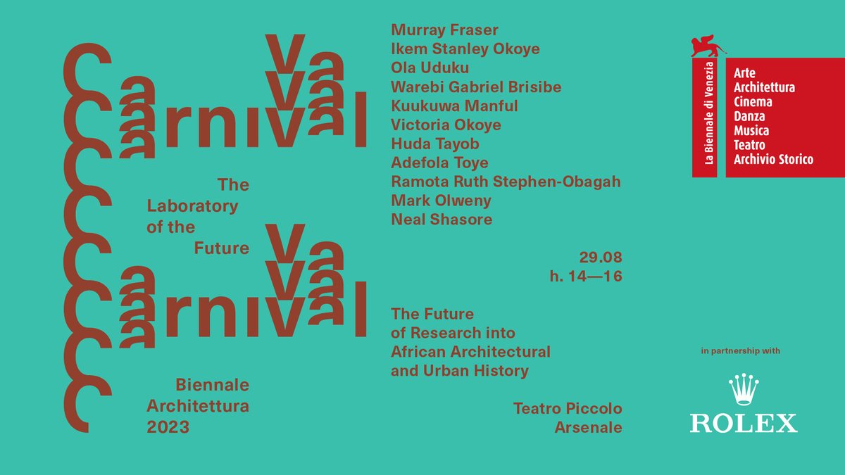 Join us at the Venice Biennale for this timely discussion on the Future of Research into African Architectural and Urban History <a href="/cobbo3/">Charles Onyango-Obbo</a> <a href="/musibamu1/">BAMUTURAKI MUSINGUZI</a> <a href="/CCFU_NGO/">Cross Cultural Foundation of Uganda</a> <a href="/ccawire/">CCA, Canadian Centre for Architecture</a> <a href="/The_EastAfrican/">The EastAfrican</a> <a href="/UgArchSociety/">Uganda Society of Architects</a> @arch_ke <a href="/unilincoln/">University of Lincoln, UK</a> <a href="/umunkozi/">Uganda Martyrs University</a>