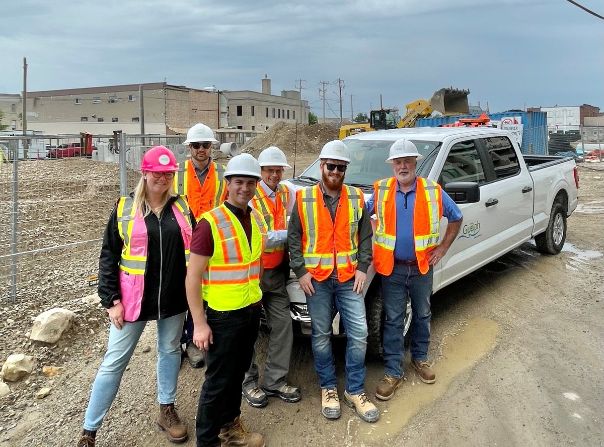 _S_Stewart's tweet photo. I'm on the go again - spent time with folks from our ETS dep't learning about various construction projects.  Here we are at Baker - an exciting project that will bring positive economic and social renewal to the downtown with a new library, public spaces and housing #Guelph https://t.co/dOrYUslkSm