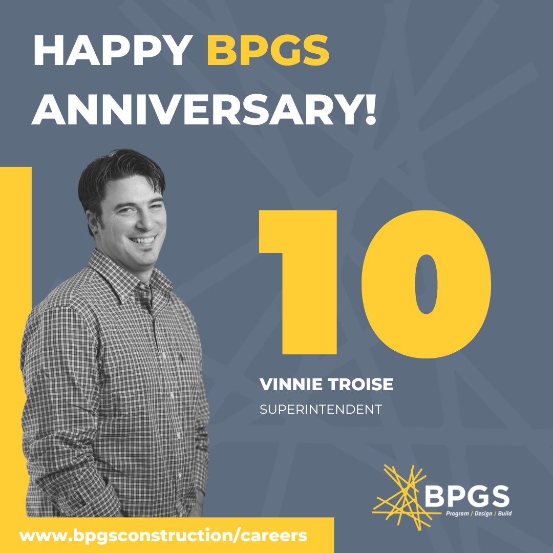 Congratulations to Superintendent Vinnie Troise on celebrating 10 years at BPGS Construction!

Learn more about Vinnie and his time at BPGS on our blog!

At BPGS Construction, we are proud to have a company culture that fosters growth. Interested in applying? 🔗 link in bio