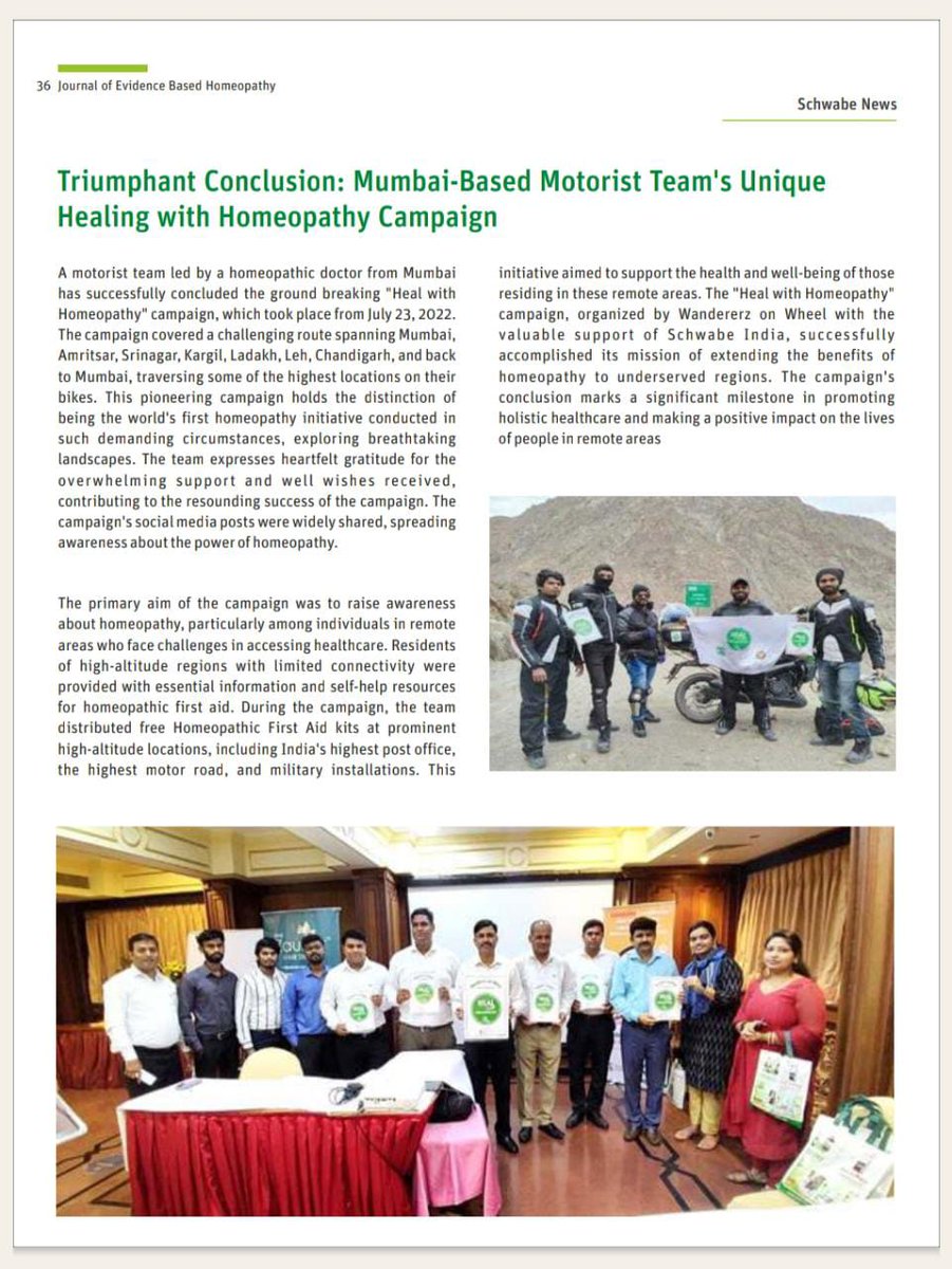 We thank @schwabeindia for appreciating our 'World first and longest Homeopathy campaign' news article to publish in their  first edition of Schwabe India Journal. 
This campaign was conducted by @DrSelvan_prem and his Team.

#homeopathy #hds #heal_with_homeopathy #campaign