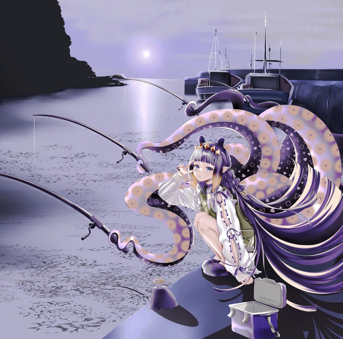 TsukiDC's tweet photo. Fishing 🎣🐟

#inART #Hololive #Vtuber https://t.co/Oh4BAG81u8