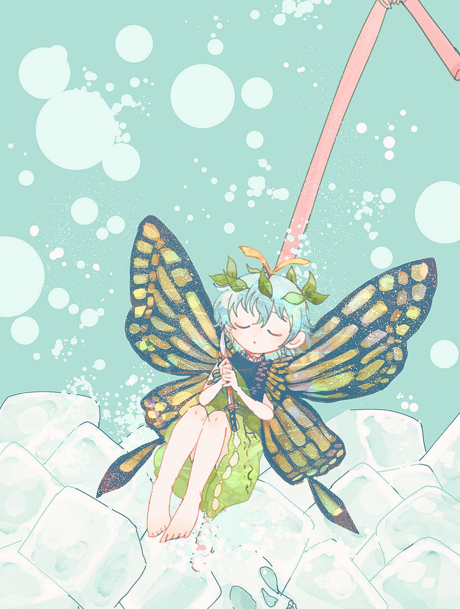 eternity larva 1girl fairy solo wings barefoot dress butterfly wings  illustration images