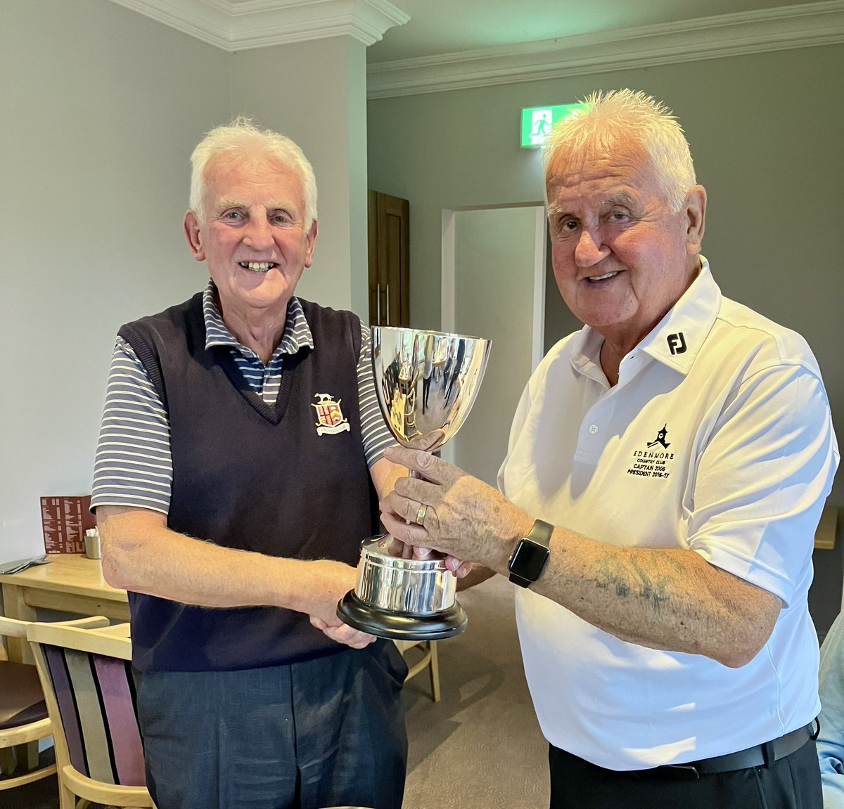 Well done to our <a href="/Edenmore_Club/">Edenmore Mens Club</a> who managed to win the Friendship Cup playing <a href="/LurganGC/">Lurgan Golf Club</a> in tough conditions! Thanks both Teams   &amp; Captains Mervyn and Joe.