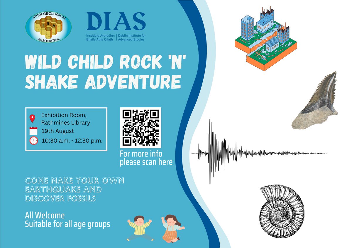 Very excited for tomorrows Wild Child Rock N Shake event in Rathmines library from 10:30-12:30😃 Frank and I cant wait to introduce you to the world of seismology and geology 🦕🦖🐚〰️ @DIAS_Dublin @IrishGeologic @dias_geophysics @dubcilib #DIASDiscovers #HeritageWeek2023