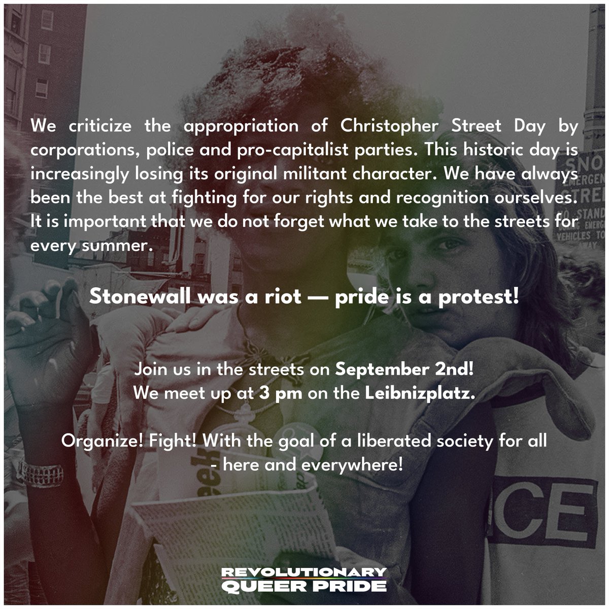 REVOLUTIONARY QUEER PRIDE

2. SEPTEMBER / 15 UHR / LEIBNIZPLATZ

#hb0209