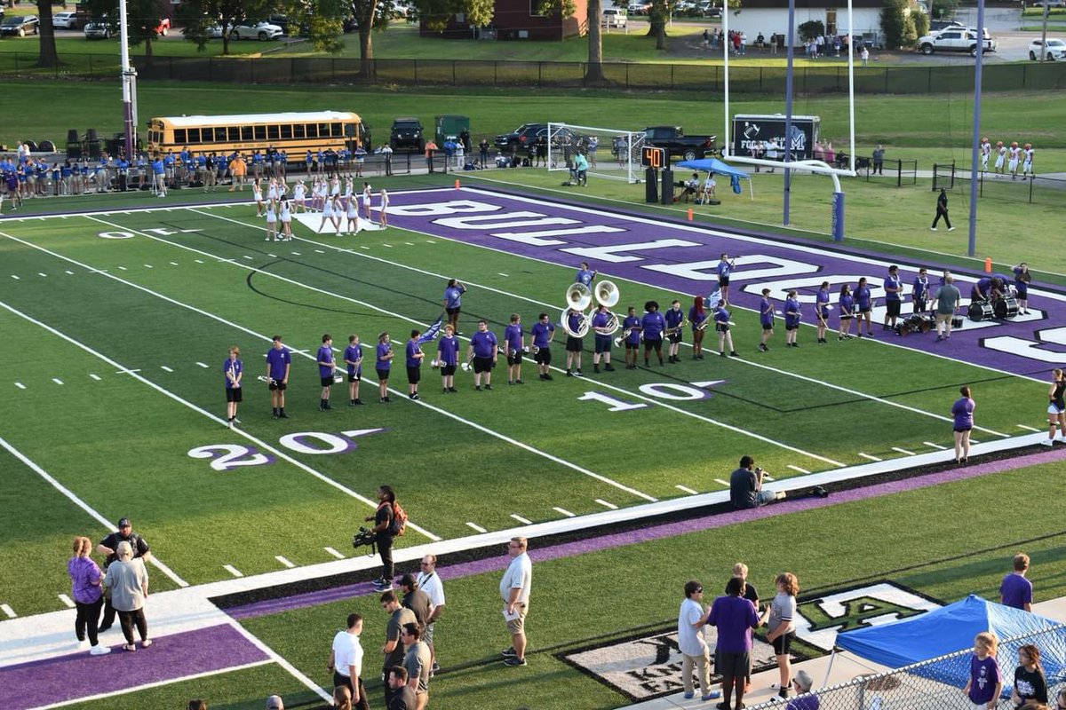 We are so proud of our Milan Middle School students who marched and played with the big DAWGS at the High School football game last night. 🤩🐾💜🥁🎺 #MilanLife