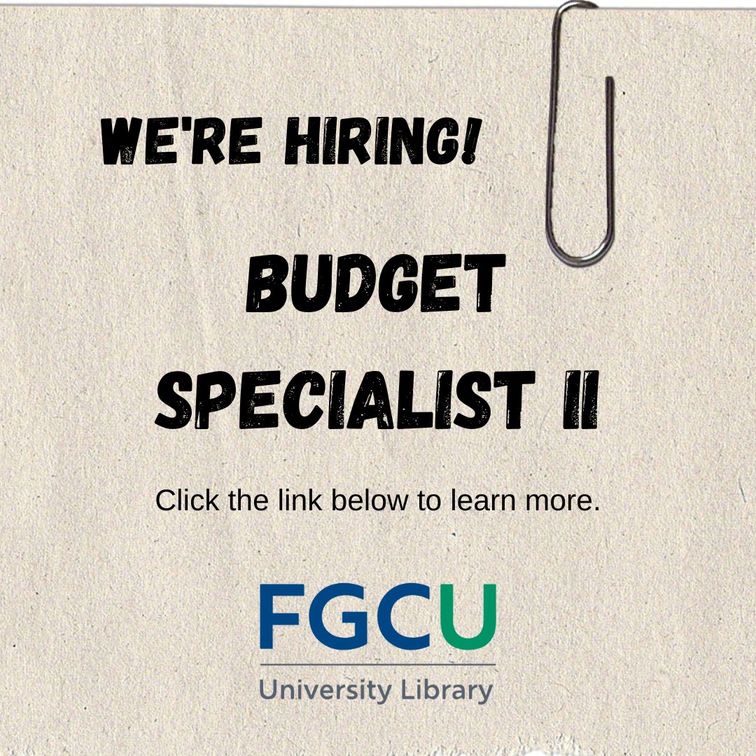 fgculibrary's tweet image. Work with a great team at the #FGCUlibrary! Visit us here for more information: tinyurl.com/5n8fk93j
#FGCU #WereHiring #libraryjobs #budgetspecialist #workatthelibrary