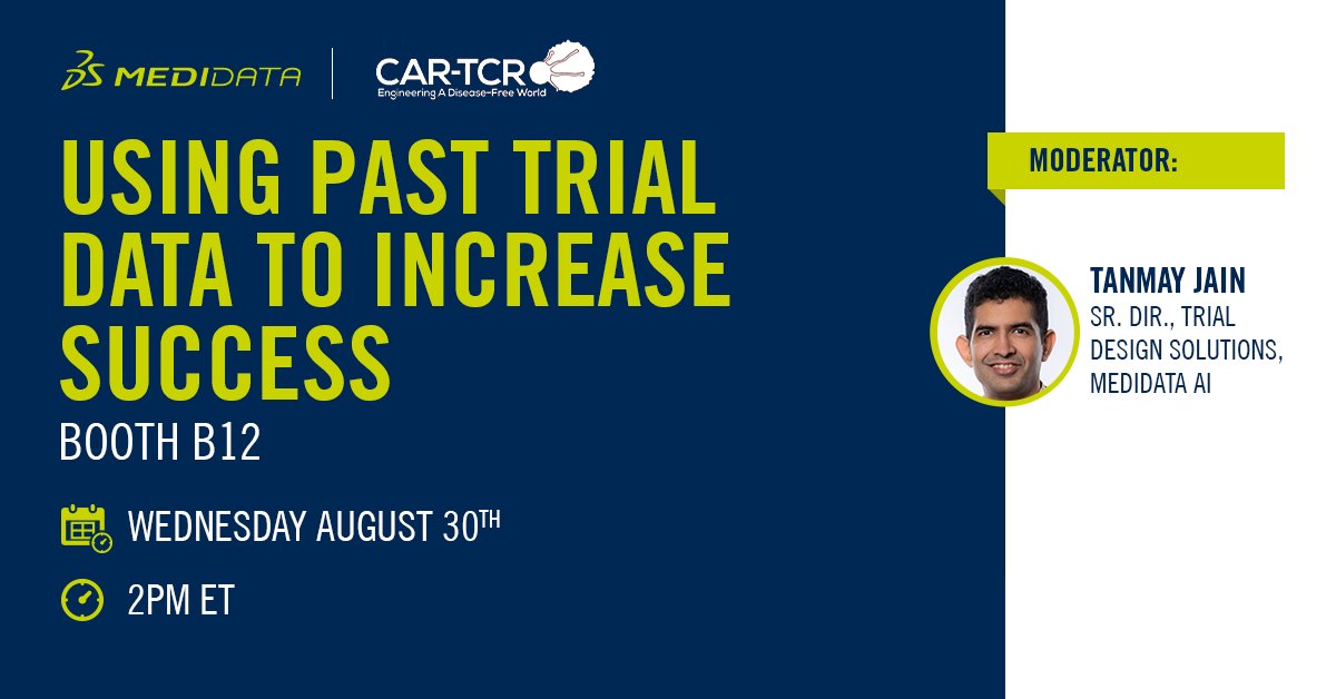 gailfine's tweet photo. Join @Medidata AI’s Tanmay Jain at the 8th Annual #CARTCR Summit in Boston! Explore the latest tips for getting the most out of your #TrialData. Find my team at booth B12!

Learn more: https://t.co/3cR1Gp7L5e

@CAR_TCell #ClinicalTrials #LifeSciences https://t.co/tGw9xpIUU3