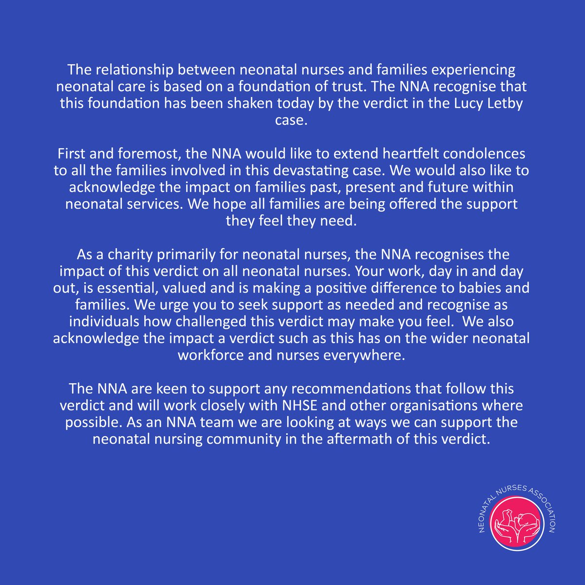 A statement from the Executive Board of the Neonatal Nurses Association in response to the Lucy Letby verdict: