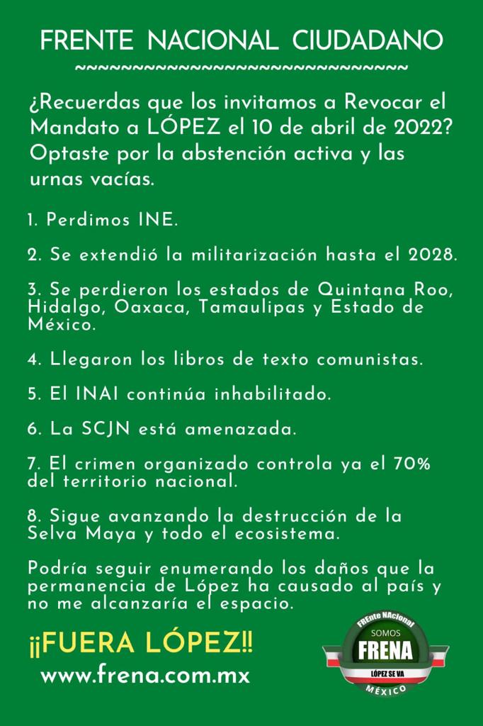MaGpeRamirez1's tweet photo. Promotores URNAS VACIAS en #RevocaciondeMandato son CULPABLES avance de #LopezNarcoDemente protector crimen organizado @carlosalazraky @AngelVerdugoB @LCUgalde @ClaudioXGG @PagesBeatriz  @gdehoyoswalther @CarlosLoret @brozoxmiswebs @macariomx @DeniseDresserG https://t.co/DjamVur09P