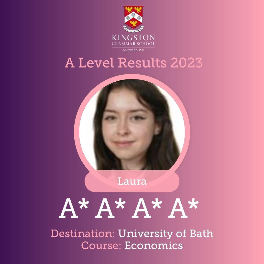KGS1561's tweet photo. Well done and congratulations to Laura who achieved a clean sweep of A*s and will be taking up her place at @UniofBath to read Economics👏🎓#ThisIsKGS #KGSResults2023 #AlevelResults #ResultsDay2023 #workwellandbehappy @KGSheadmaster @KGS_SixthForm https://t.co/vAPBiY5dXj