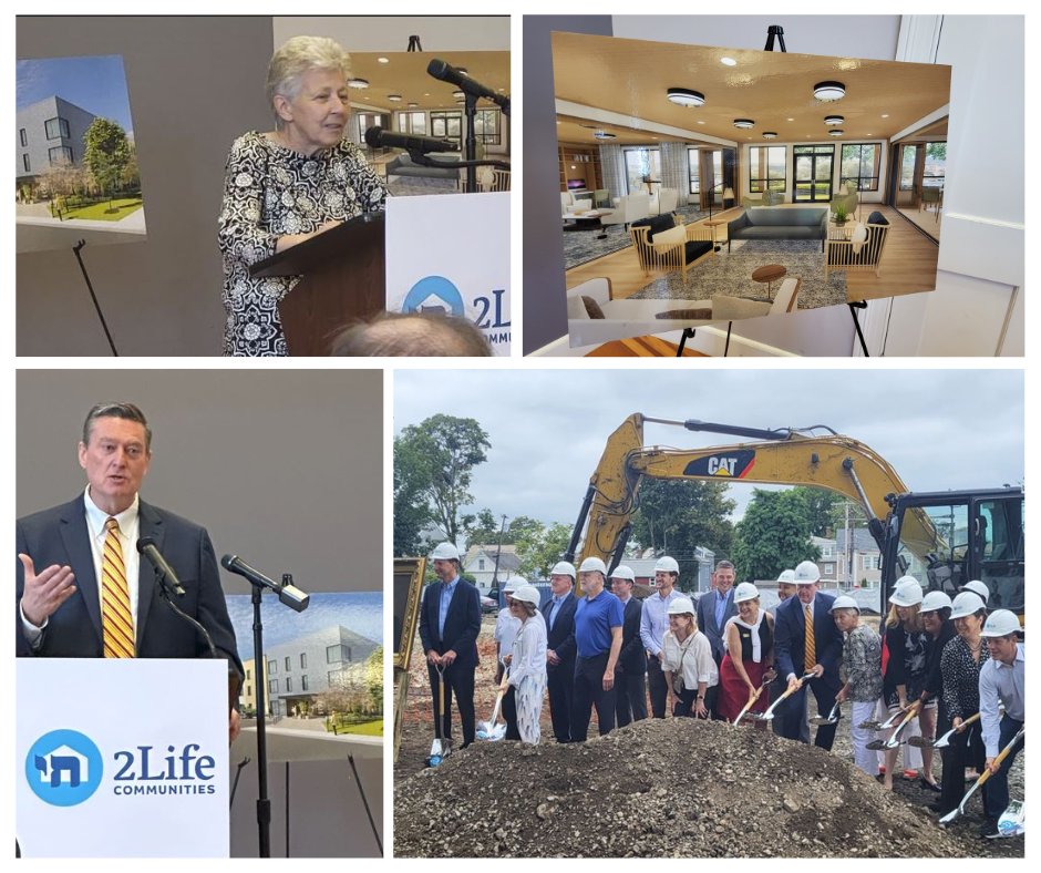 Community support for Leland House dvlpt in Waltham as evidenced at groundbreaking. Our @abalononrosen1 & Amanda Roe there w/Mayor McCarthy & state housing sec Ed Augustus. MHP provides $2.7M in perm financing for this affordable @LifeAt2Life passive house blding for those 62 &⬆️