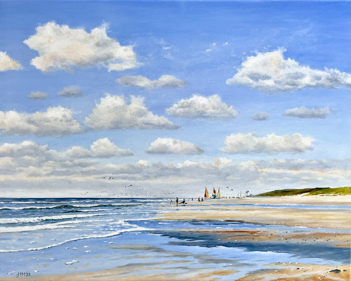 This is my painting “A summer day at the beach” 🎨 #seascape #sea #beach #clouds #summer #summerfeeling #seagulls #oilpainting #art #artistsonx