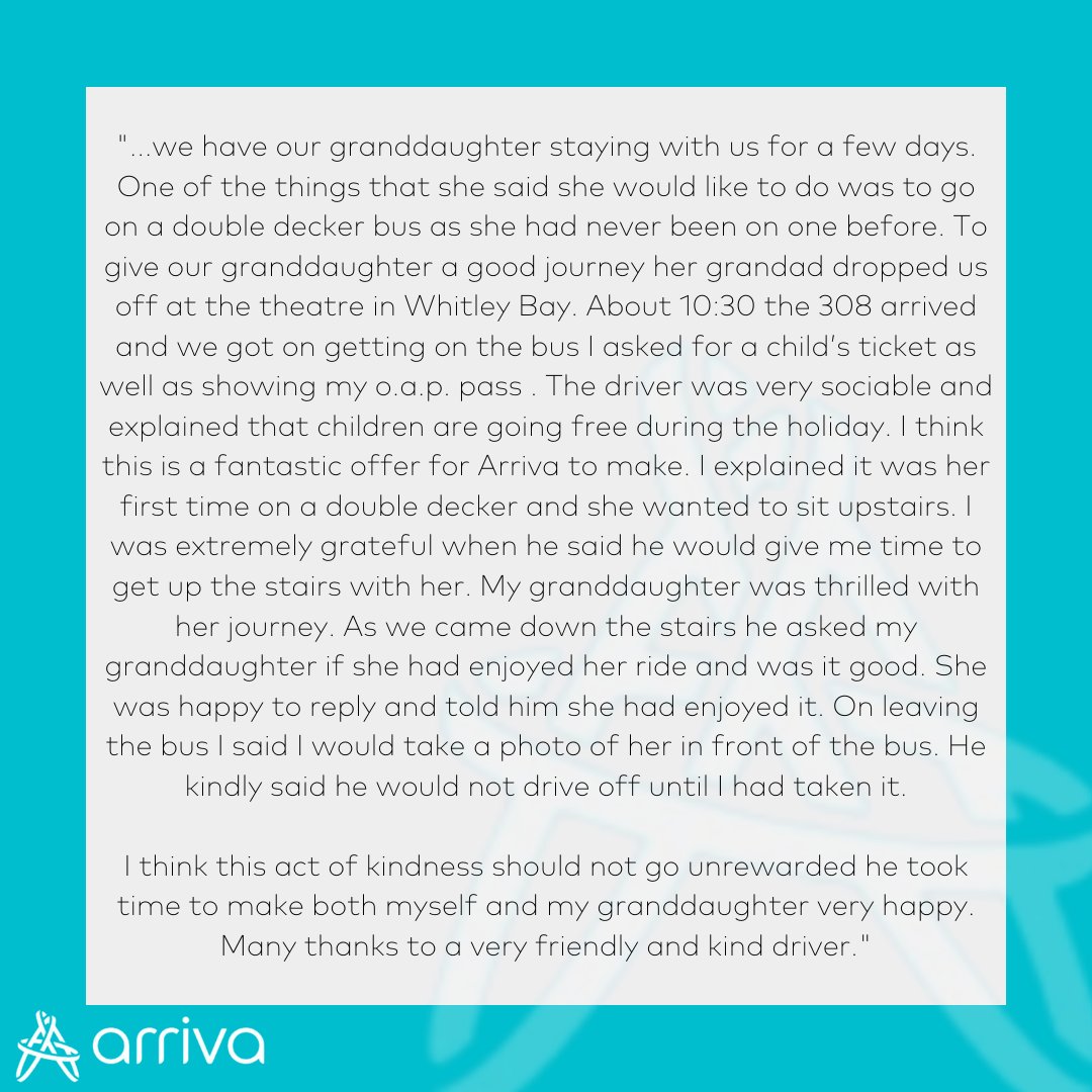 Fantastic feed back for our Blyth depot from route 308!

It’s so lovely to hear that one of our driver’s made our customers so happy and wonderful that our customers are making the most of our under 11’s travel free during school holidays offer! <a href="/transport_north/">Transport North East</a>