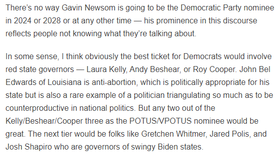 avocado_elite's tweet photo. Matt Yglesias is right about @GavinNewsom, who should work on fixing California instead of culture warring with Ron Desantis, another loser who will never be president https://t.co/33uBjwwrw4