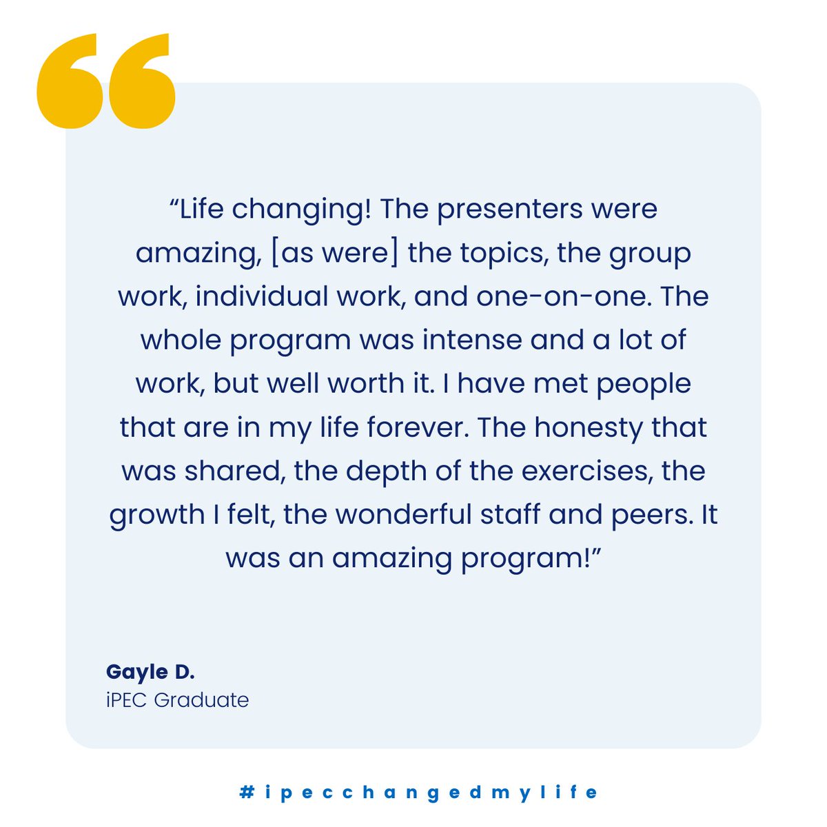 Thanks, Gayle! 🎉 We love hearing how iPEC coach training impacts our students’ lives.

👇 What’s your iPEC story?