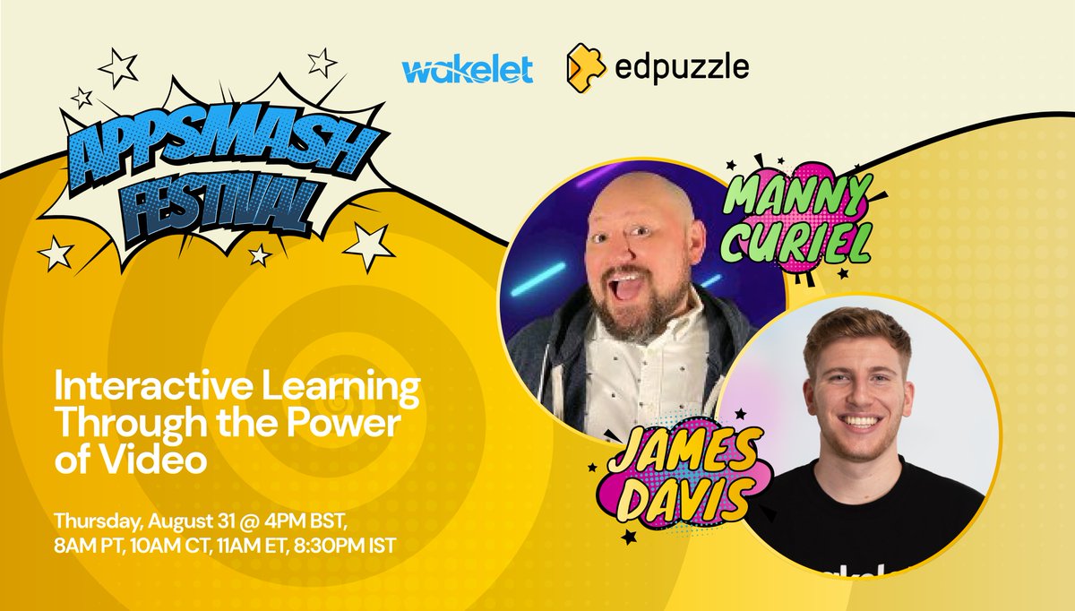 Manny Curiel (He/Him/El)โจ ๐ณ๏ธโ๐ SpringCue ๐ ISTE (@mannydiscotech) on Twitter photo Super Happy to be part of the <a href="/wakelet/">Wakelet ๐</a> Appsmash festival!
๐ I'll be showing how <a href="/edpuzzle/">Edpuzzle</a> and <a href="/wakelet/">Wakelet ๐</a>
work together! and
๐ Edpuzzle's new features!
โจRegister here ๐
webinars.wakelet.com/appsmash_fest_โฆ Super Happy to be part of the <a href="/wakelet/">Wakelet ๐</a> Appsmash festival!
๐ I'll be showing how <a href="/edpuzzle/">Edpuzzle</a> and <a href="/wakelet/">Wakelet ๐</a>
work together! and
๐ Edpuzzle's new features!
โจRegister here ๐
webinars.wakelet.com/appsmash_fest_โฆ