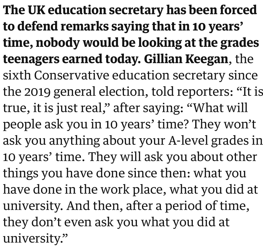 Absolutely disgraceful that the Education Secretary has demeaned the efforts of myself, my friends and my peers up and down the country.   I would love to have seen her say this to students who were both crying out of disappointment that they were  1/4
#alevels2023 #ResultsDay