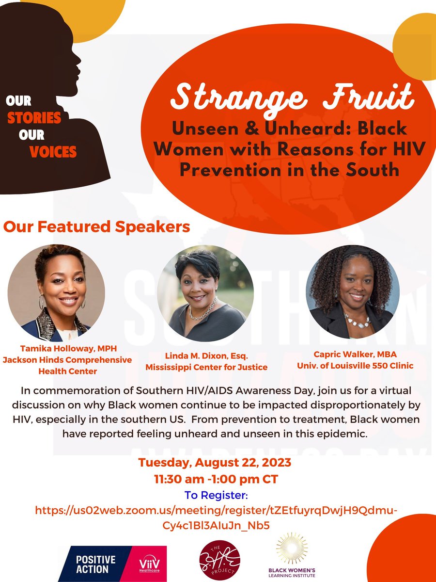 EveryBlackBody's tweet photo. Join The SHE Project and the Black Women's Learning Institute (BWLI) for a virtual discussion on why Black women continue to be impacted disproportionately by HIV, especially in the southern United States.  

To Register: https://t.co/61IkDYgDpR https://t.co/7wXfHSuDy9