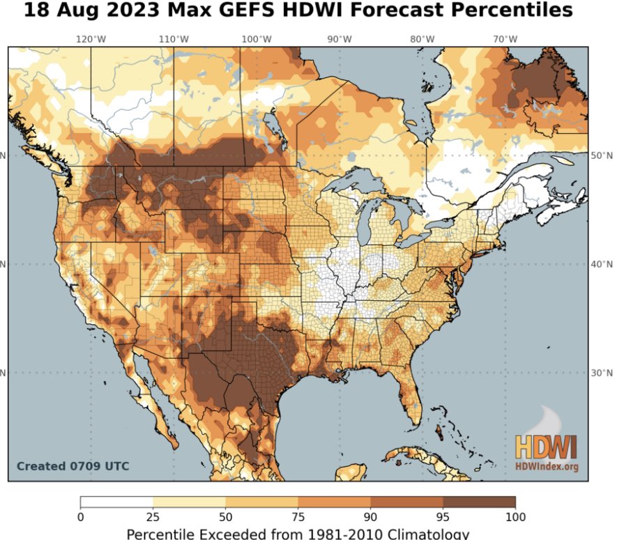 CoryCalnan's tweet image. Definitely a critical fire day across #Montana. Red Flag Warnings and the extreme end of the HDWI. Be careful out there! #MTFire
