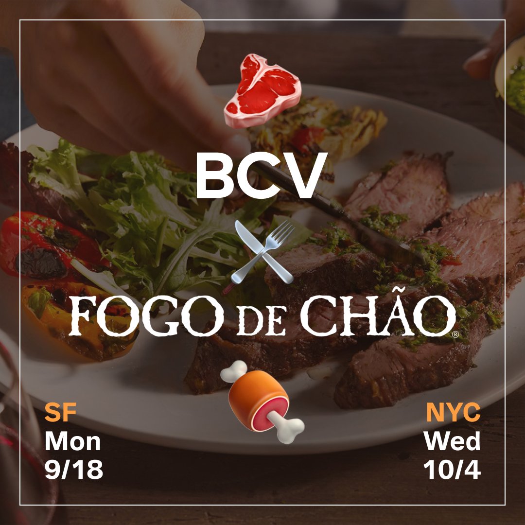 🥩 𝐘𝐨𝐮 𝐀𝐬𝐤𝐞𝐝, 𝐖𝐞 𝐃𝐞𝐥𝐢𝐯𝐞𝐫 (table-side for slicing): Please consider joining us for BCV x Fogo de Chao. Let us know you’re interested: like, retweet, DM us (or @BainCapVC), or for extra credit, tell us something that’s true of both Fogo de Chão and your employer.…