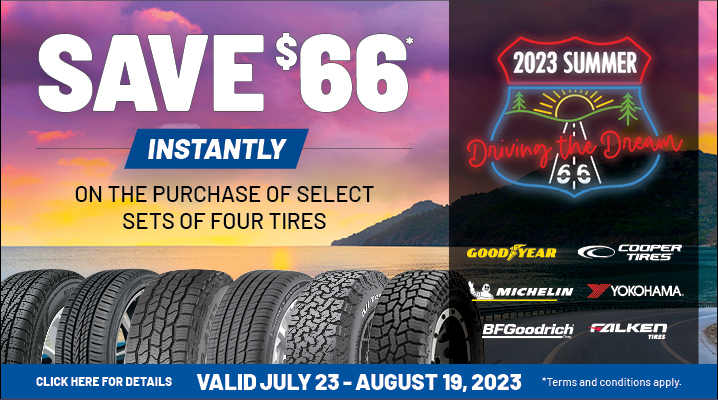 💵🚗 Don't miss the chance to save $66 instantly on any set of 4 tires from our renowned brands. Upgrade your drive and enjoy the road like never before! 

#TireDiscount #SavingsOnWheels #Michelin #TeamGoodyear #GoWithTheCoopers #BFGoodrichTires #Falken #OnYokohamas