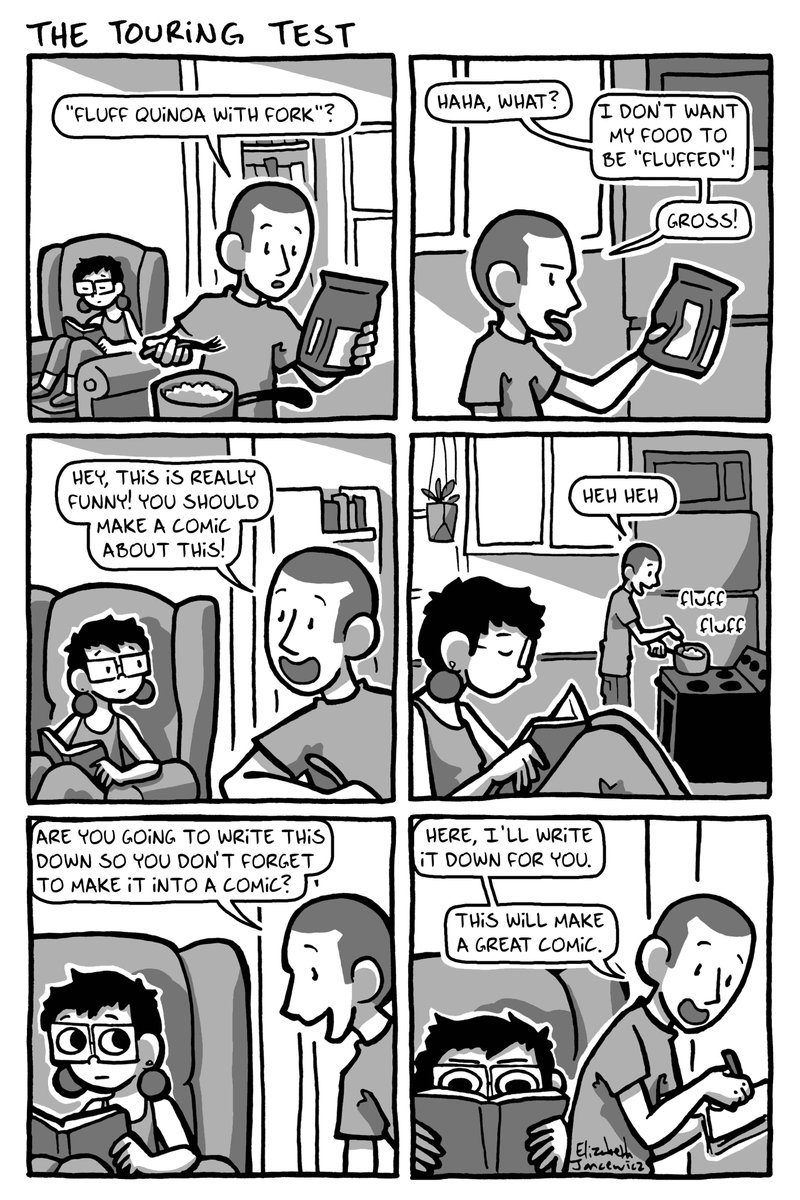 Eric has a lot of comic ideas.
.
Want to know another *free* way you can help support me and my upcoming graphic novel? Request that your local library preorders "How To Completely Lose Your Mind"!
.
#makecomics #greatidea #quinoa #funnyidea #couplegoals