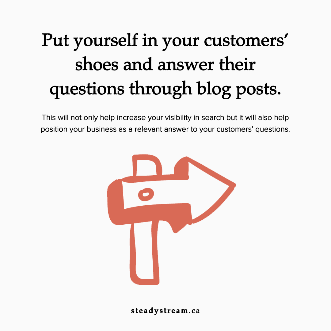 steadystreamca's tweet photo. Why write blog posts?

They can help increase your visibility in search AND position your business as a relevant answer to your customers’ questions. https://t.co/BUP8pualGp