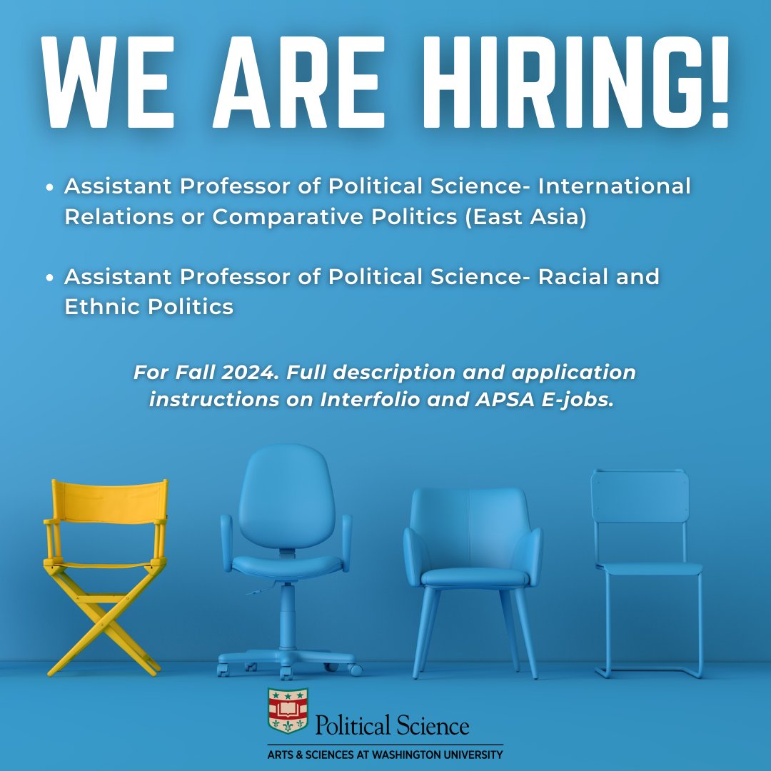 We are accepting applications for two tenure-track faculty appointments in racial and ethnic politics, as well as a tenure-track faculty appointment in comparative politics or international relations with a focus on East Asia. #poliscijobs #poliscitwitter