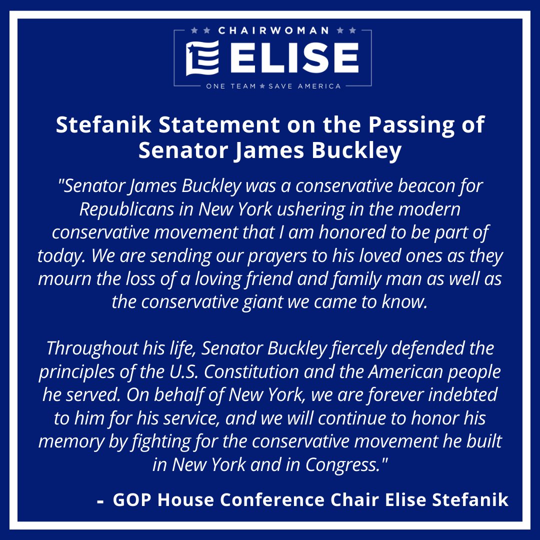 My full statement on the passing of Senator James Buckley: